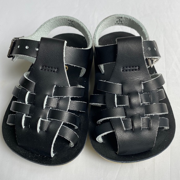 SUN-SAN Sailor Salt Water Sandals Black Size 18 EU 3 US Leather New In Box NWT - Picture 3 of 11